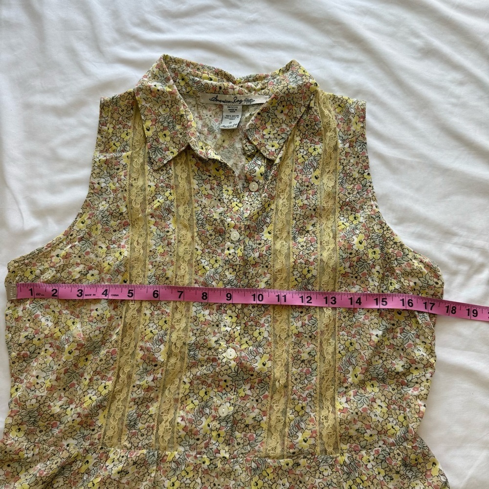 American Rag Sleeveless Yellow Floral Tank Top Cottage Peasant Lace Button Up Sm - Picture 5 of 6